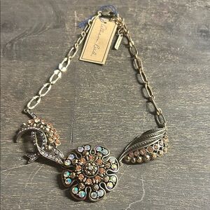 Allison Reed  Designer Antique Gold Chain Aurora Borealis Crystal Necklace NWT